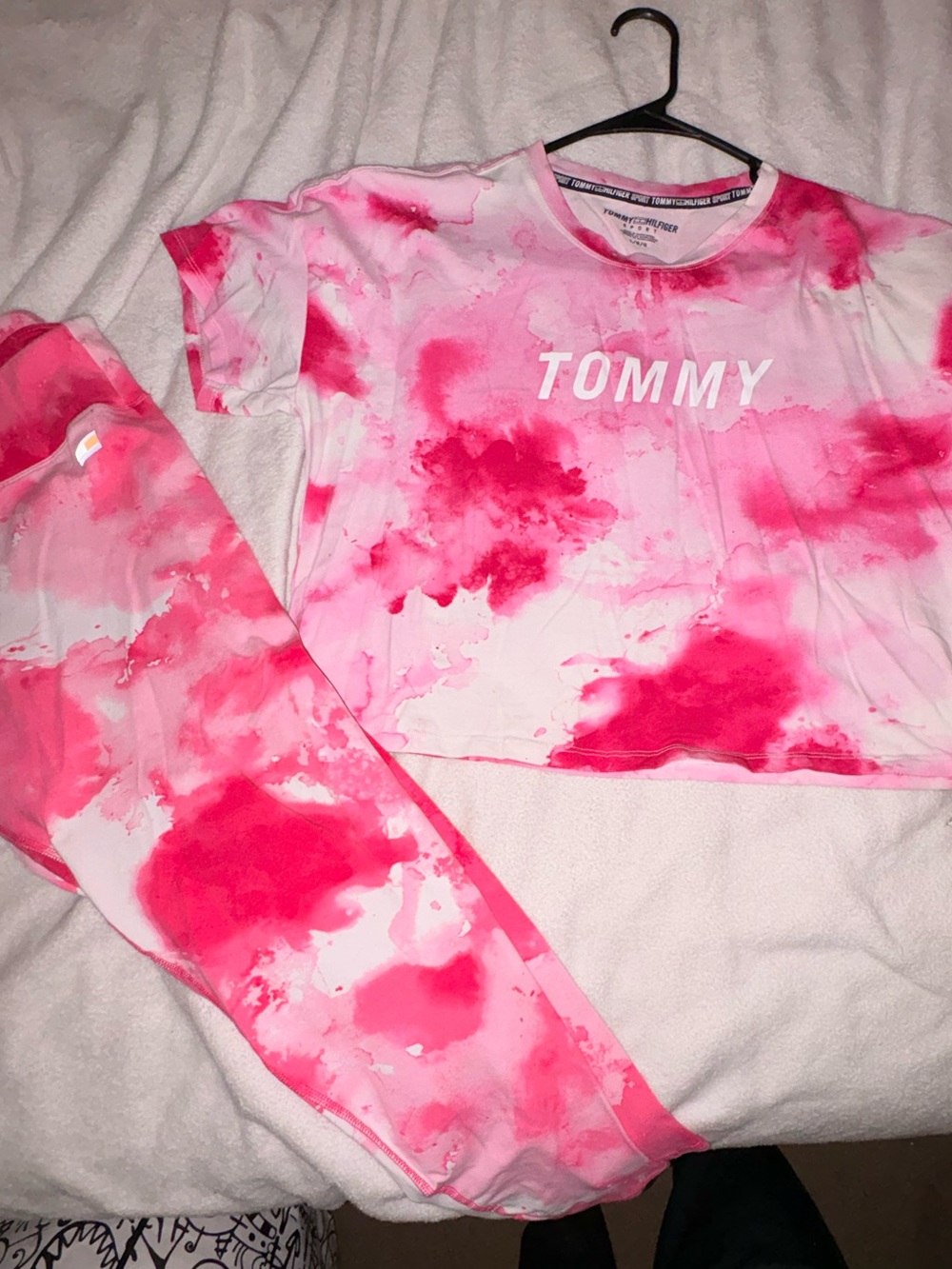 Tommy Hilfiger Pink and White Tie-Dye Cropped Tee Set